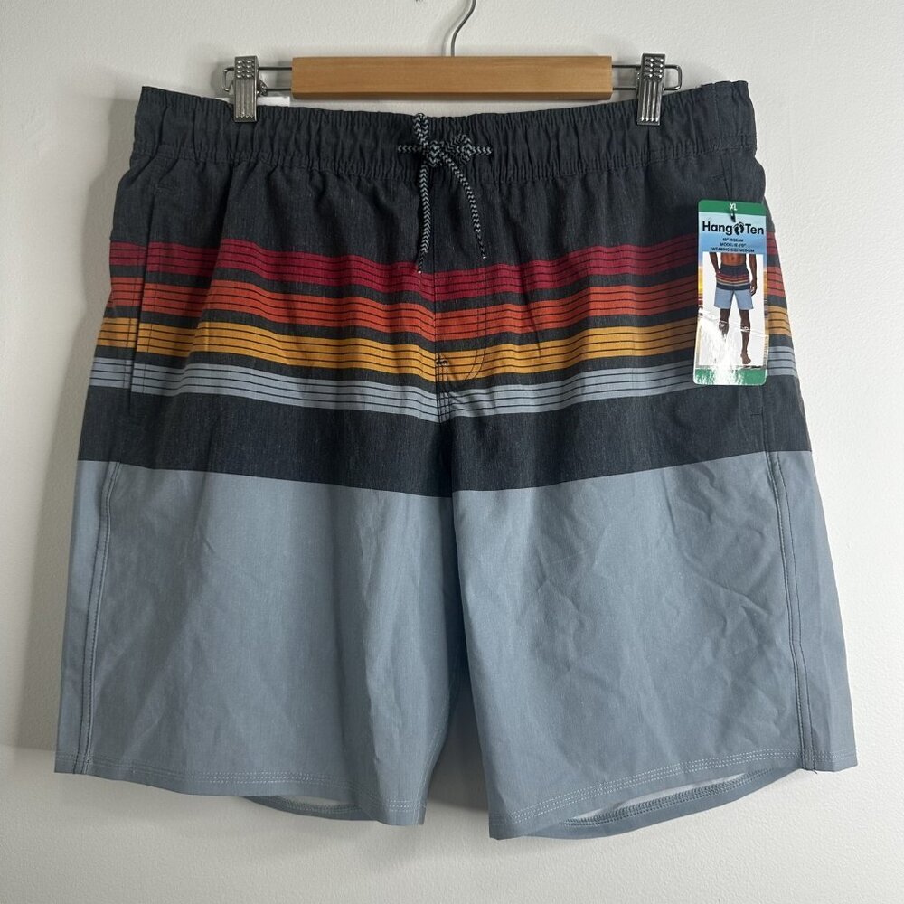 Hang Ten Shorts Mens XL Light‎ Blue Striped Swim Trunks Quick Dry Board Shorts